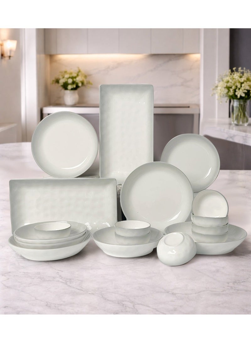 طقم عشاء من ١٨ قطعة، طقم هدايا، أدوات مائدة سيراميك كلاسيكية أنيقة، آمنة للاستخدام في غسالة الصحون والميكروويف، رمادي/أبيض - Image 1